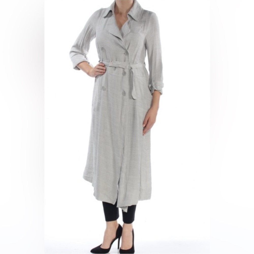 Max Studio Light Gray Long light Weight Belted Duster. Size-Medium